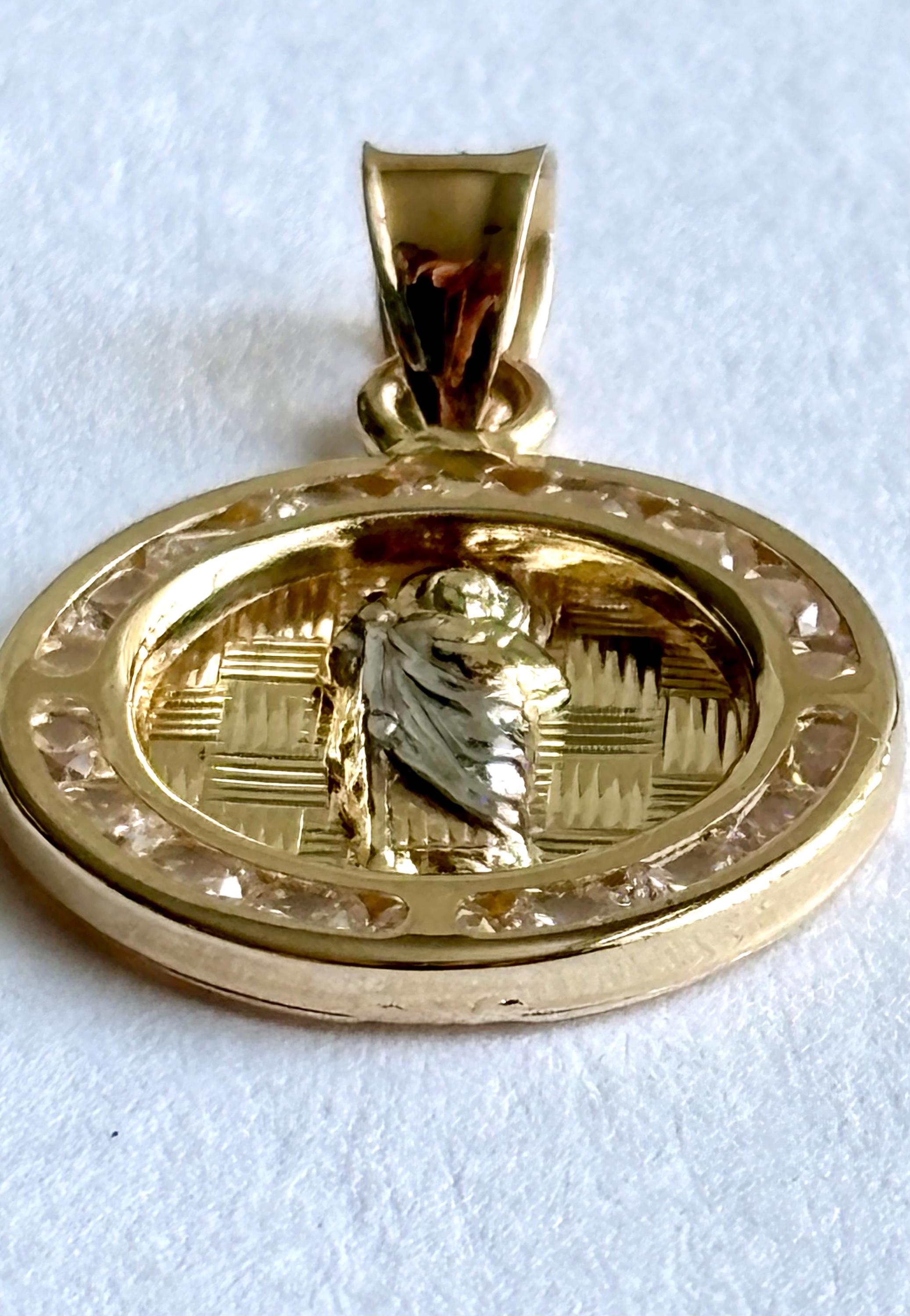 14K Solid Gold Saint Jude Medal, Clear Cubic Zirconia Pendant - Etsy