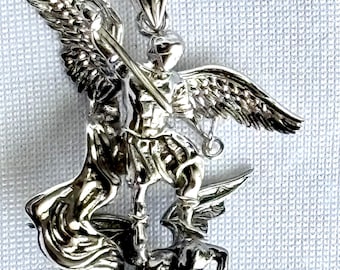 Silver 925 Saint Michael Archangel Pendant -Black Rhodium Finish