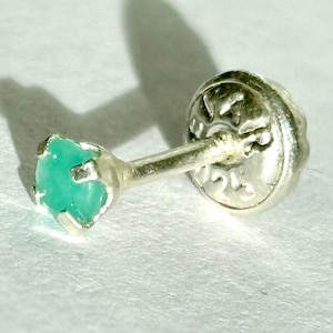 Genuine Colombian emerald Single earring, silver 925, real natural emerald