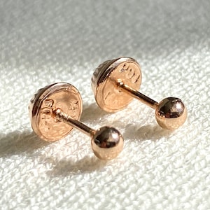 18k solid real Rose  gold earrings: ball earrings • 3 mm - screw back