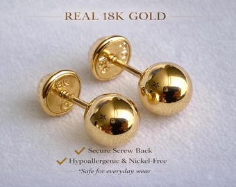 18k solid real gold earrings: ball earrings • screw back 6 mm