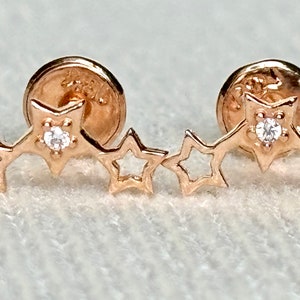 18k solid real rose gold earrings Stars earrings • screw back