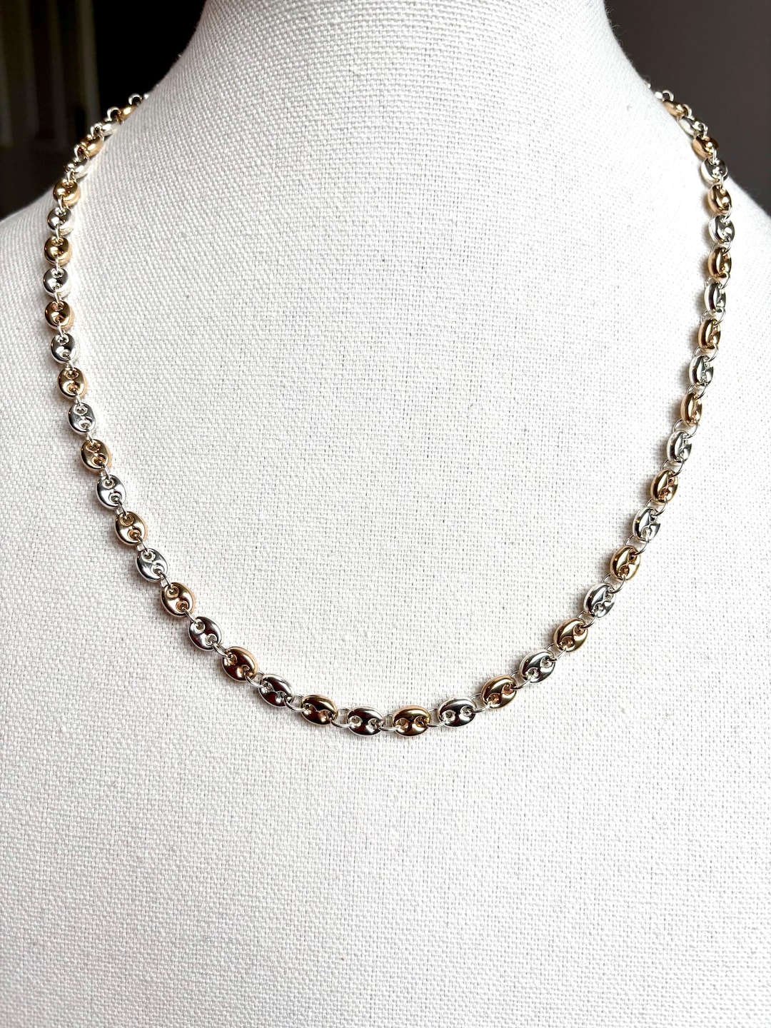 Two -tone Puffed Mariner Link Chain, Silver 925 , 10k Gold Laminated 22 ...