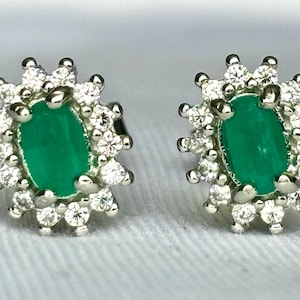 Genuine Colombian emerald earrings, silver 925, real natural emerald 0.6 carats