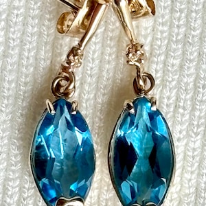 Natural blue Topaz and diamonds 18k solid real gold earrings