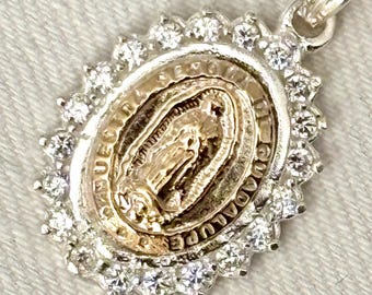 Virgen de Guadalupe Medal pendant silver 925  and gold 10k