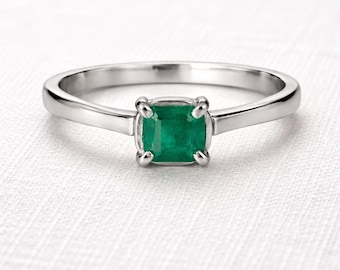 Genuine Colombian Emerald Ring Size 6 | 925 Sterling Silver | Natural 0.40 Ct Emerald Solitaire Ring | Handmade Gemstone Ring | Gift for Her