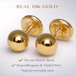 18k solid real gold earrings: ball earrings • screw back- 5 mm