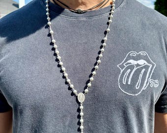 Collar de rosario de plata 925 hecho a mano, 71 cm (28 pulgadas), 48 gramos de peso.