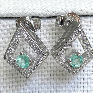 Genuine Colombian emerald earrings, silver 925, real natural emerald, 0.6 carats