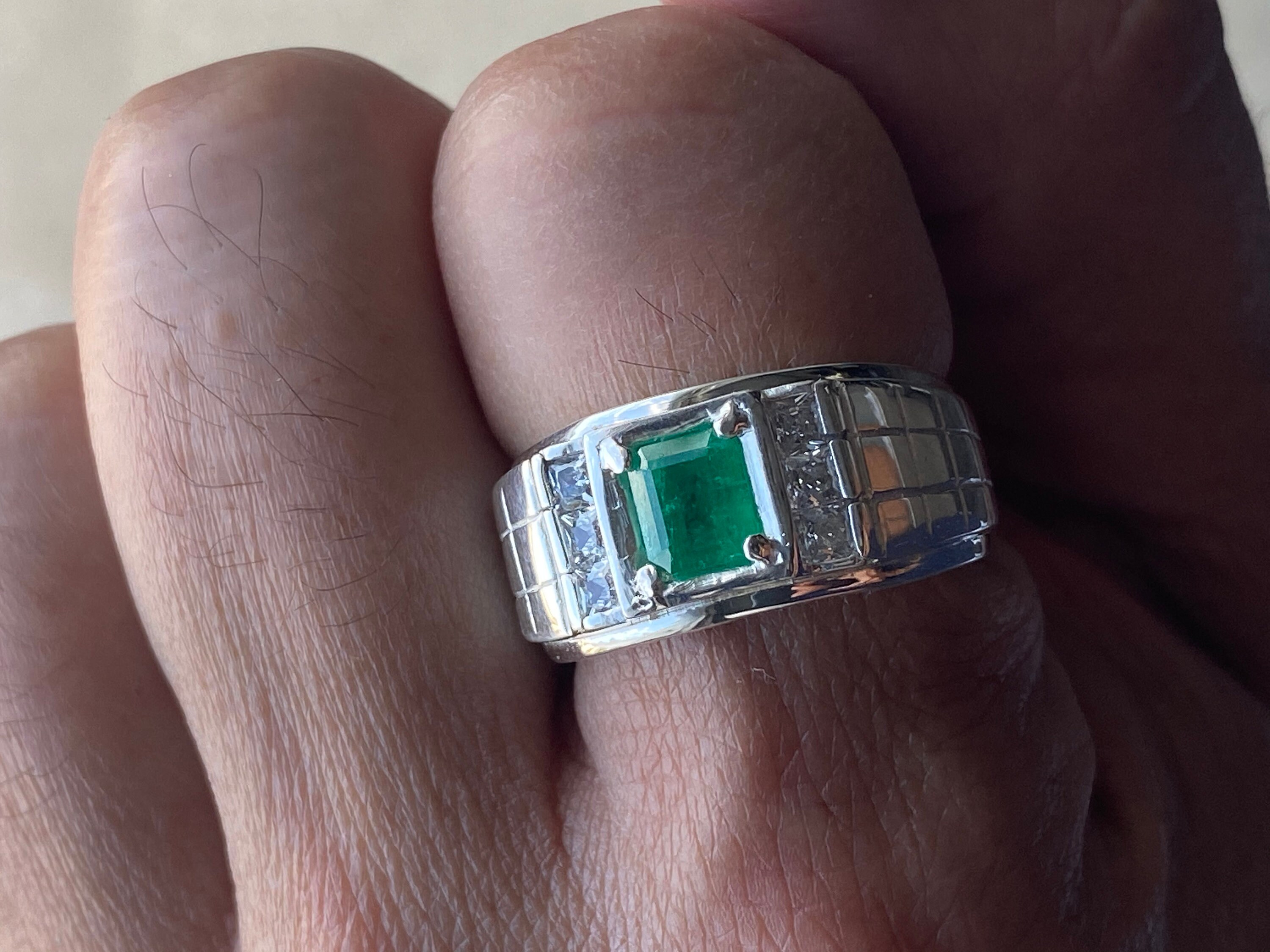 Size 10 Genuine Colombian Men Emerald Ring Silver 925 Real Etsy