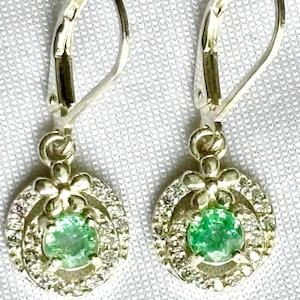 Genuine Colombian emerald earrings, silver 925, real natural emerald 0.44 carats
