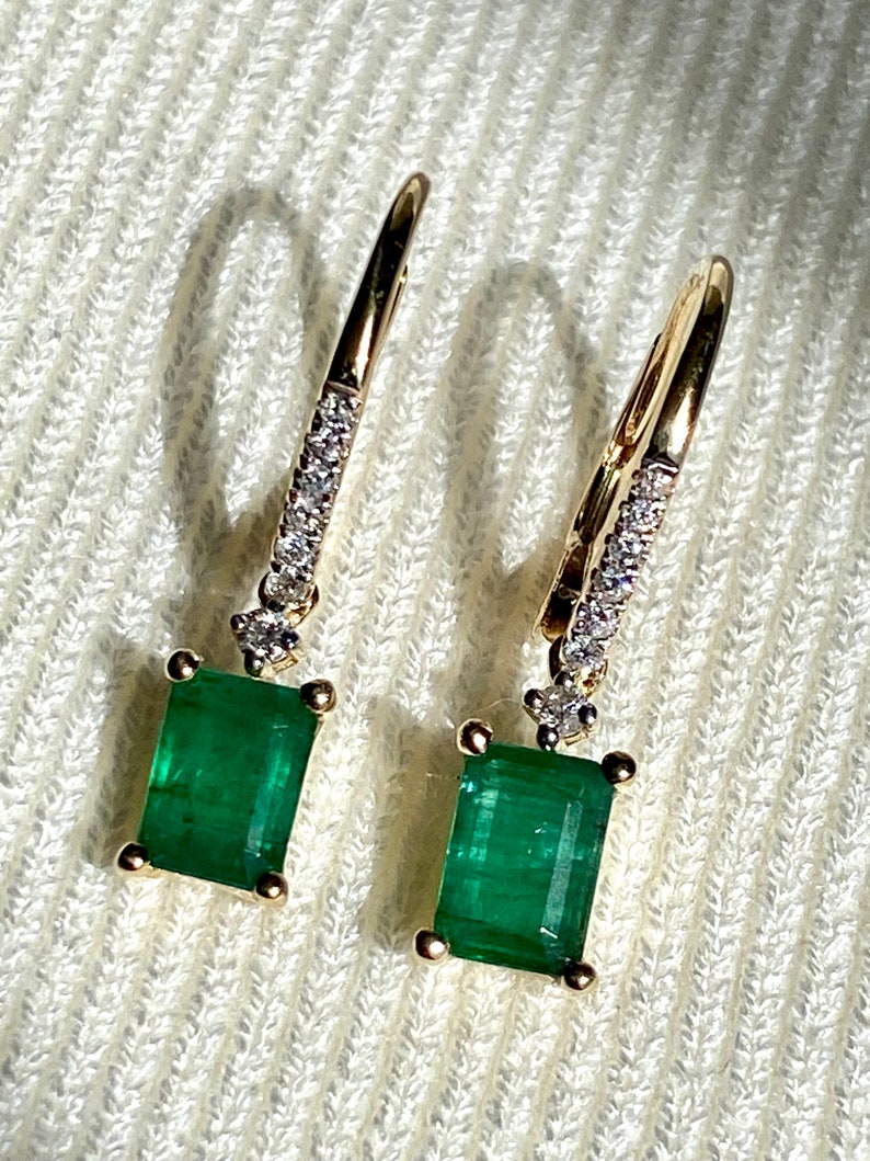 Genuine Colombian Emerald and Diamonds VS1 Earrings Carats 14k Gold - Etsy