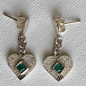 Genuine Colombian emerald earrings, silver 925, real natural emerald