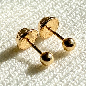 18k solid real gold earrings: ball earrings • 3 mm - screw back