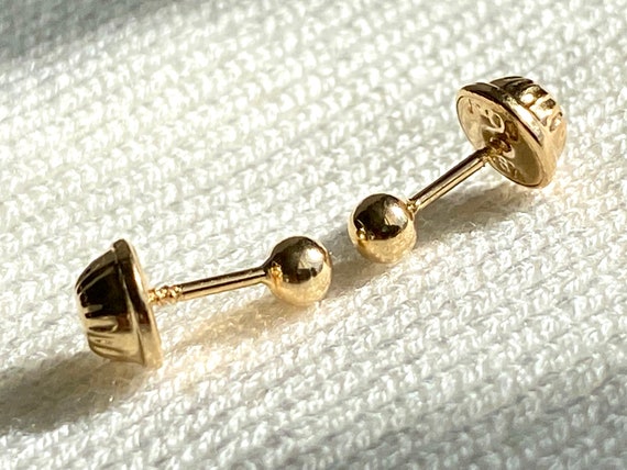 18k Solid Real Gold Earrings: Ball Earrings • 3 Mm - Screw Back - Etsy