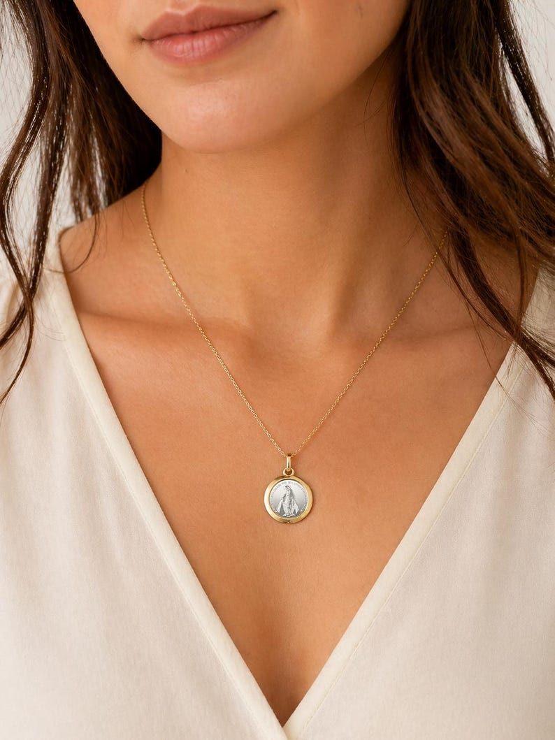 Miraculous Virgin Mary Medal Pendant – 925 Sterling Silver & 18K Gold ...