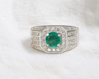 Size 10.5 Genuine Colombian men emerald  ring, silver 925, real natural emerald, carats 0.8
