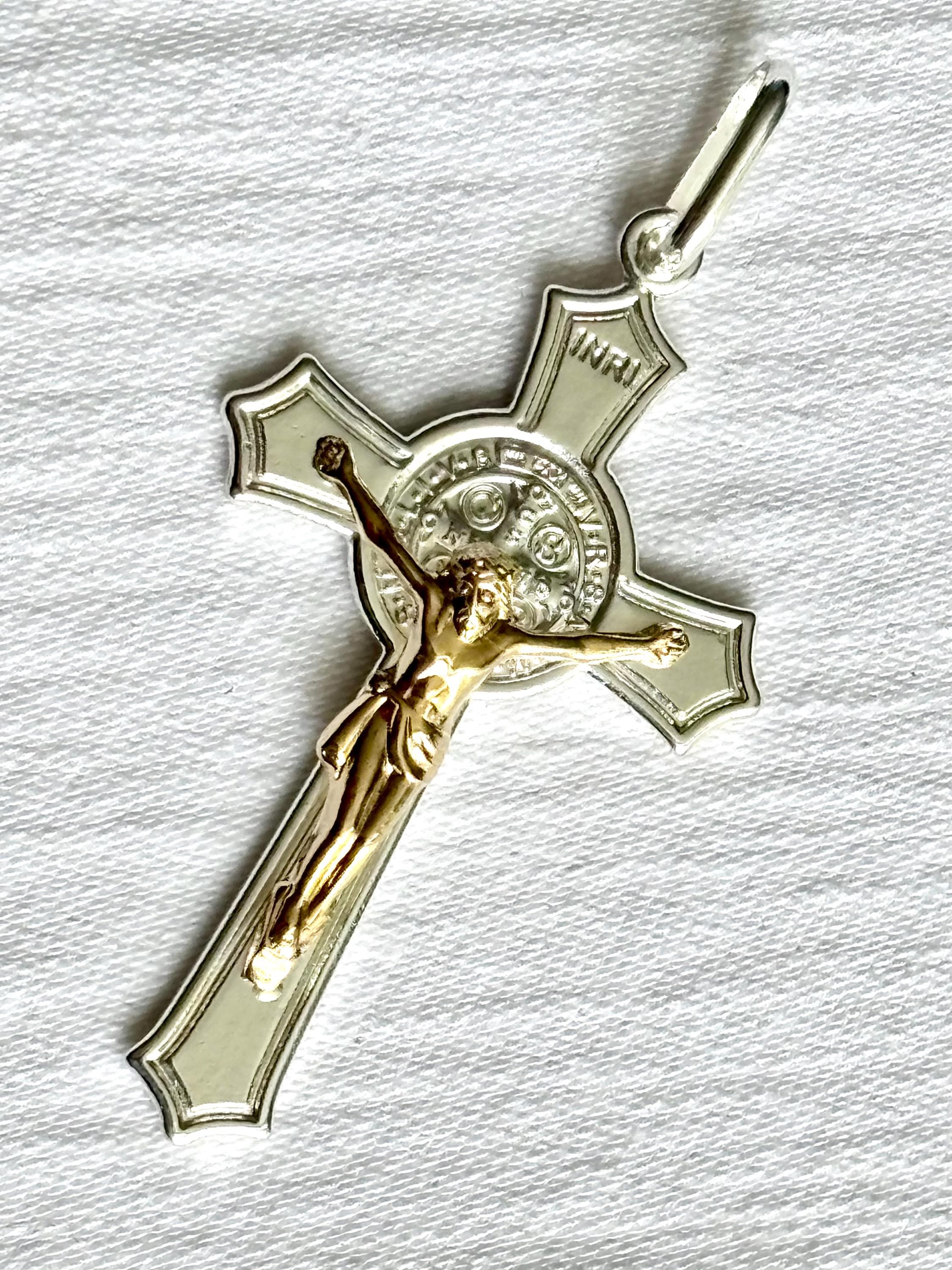 Italian Silver Cross Pendant With 18K Gold Overlay – Saint