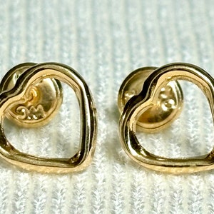 18k solid real gold earrings: Heart earrings • screw back
