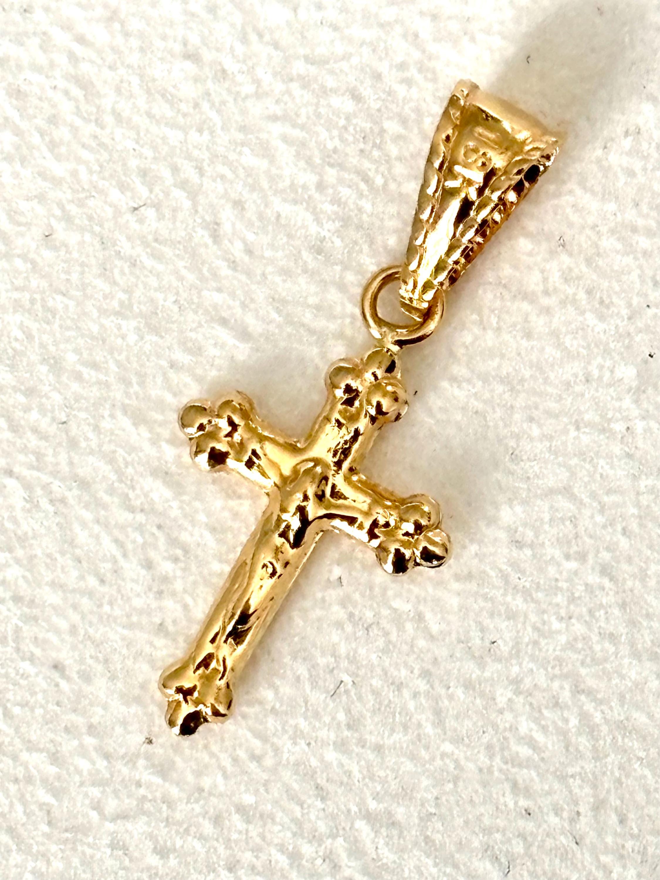 18k Solid Yellow Gold Tiny Cross Pendant - Etsy