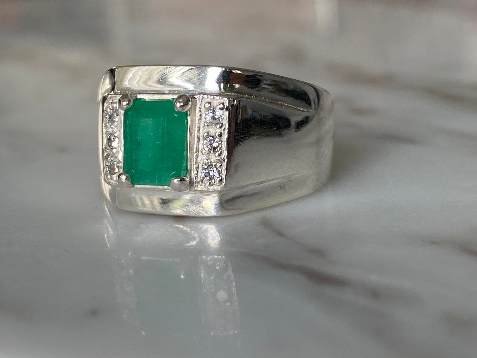 Size 9 Genuine Colombian Men Emerald Ring Silver 925 Real Etsy UK