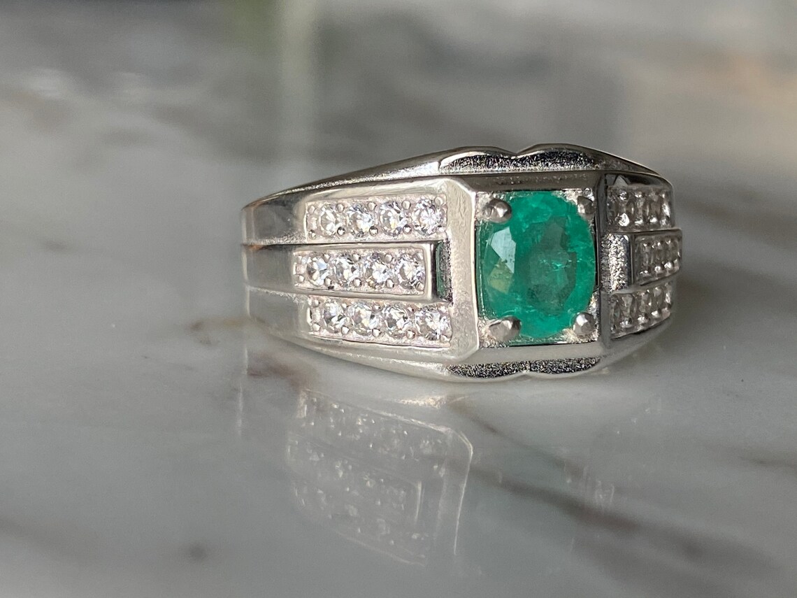 Size 11 Genuine Colombian Men Emerald Ring Silver 925 Real Etsy