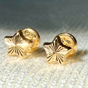 18k solid real gold earrings Star earrings • screw back