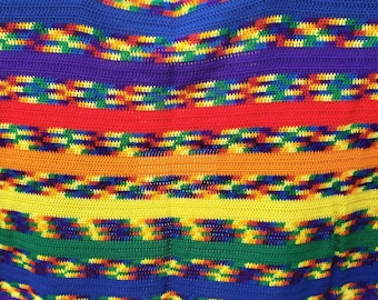 Rainbow Stripes Crochet Afghan Throw Blanket