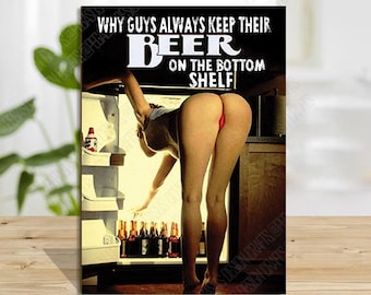 Funny Sexy Beer Woman wooden Plaque! Sexy bottom-shelf Beer Sign
