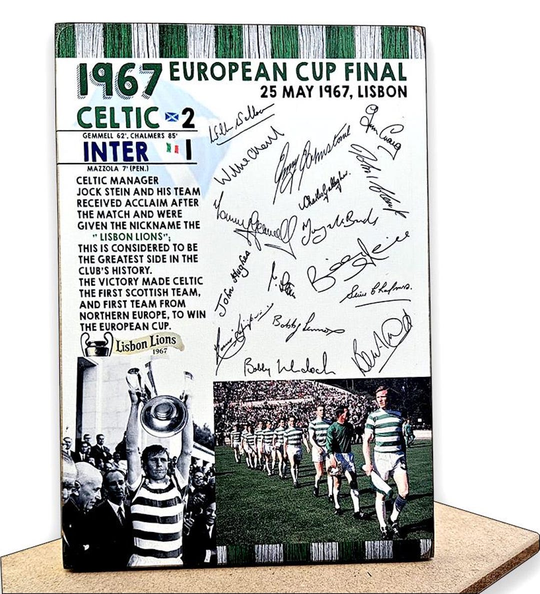 Celtic European Cup Final 1967 Plaque, Free-standing Tribute to Lisbon  Lions, Celtic Fan Plaque - Etsy, image size:1080x1188