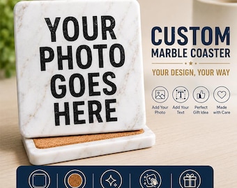 Custom Photo Marble Coaster | Personalised Picture Coaster | Upload Your Own Photo or Text | Premium White Marble | Unique Gift