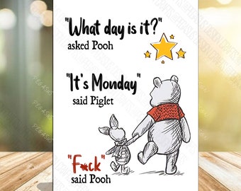Winnie the Pooh Plaque  what a day is it? it s Monday Sarcastic gift, Winnie the Pooh Self standing Plaque