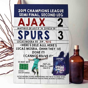 SPURS 3-2 Ajax, placa da semifinal da Liga dos Campeões do Tottenham, retrô, placa de madeira