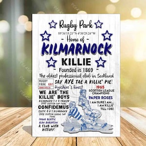 Kilmarnock football print Gift wooden plqaue, Kilmarnock fan chant, Killie supporter gift Self standing Plaque