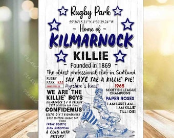 Kilmarnock football print Gift wooden plqaue, Kilmarnock fan chant, Killie supporter gift Self standing Plaque