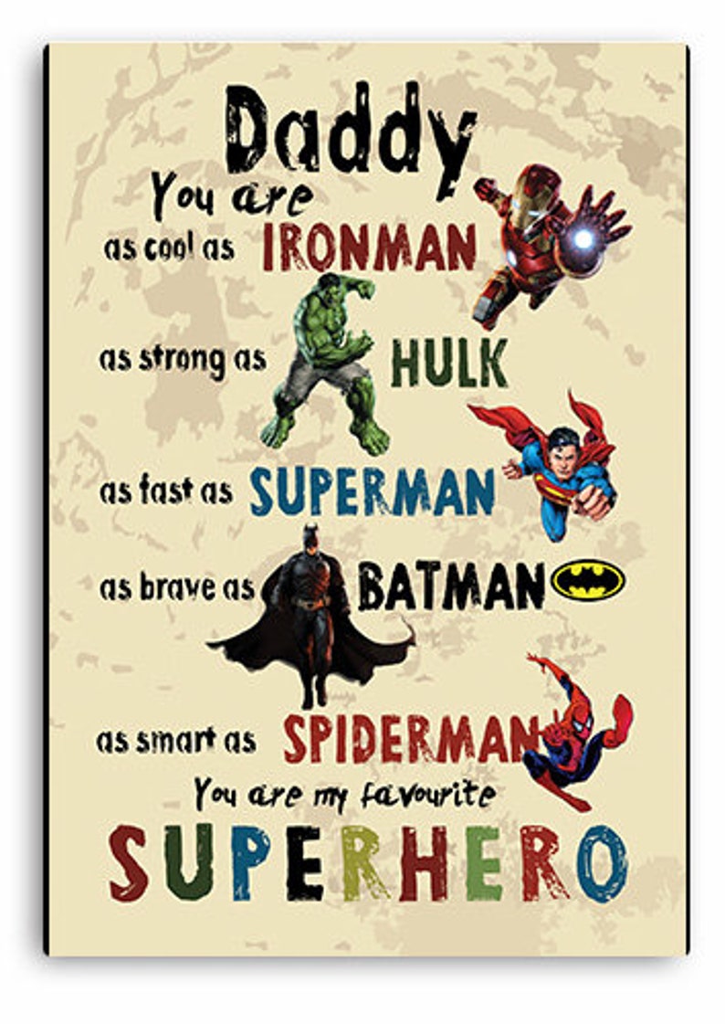 Personalised Fathers Day Gift Wooden Plaque Hero Superman Dad Daddy Gifts Wood