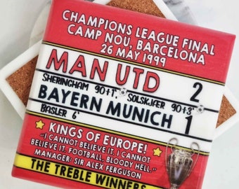 Man Utd 2 v 1 Bayern , 1999 Champions League Final, Sir Alex Ferguson, Barcelona, Man Utd marble coaster