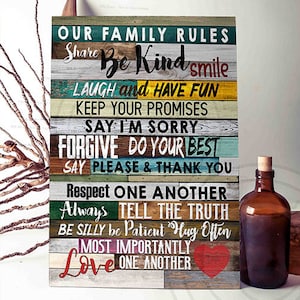 Family Plaque gift, Our family Rules Plaque, housewarming family plaque, gift for family, love hug often