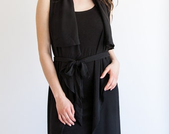 Cameron Sleeveless Black Belted Duster
