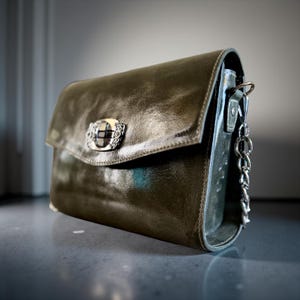 Calf  leather shoulder bag handmade, made in USA Custom made bag. Back  pocket  leather,  real leather Olive green