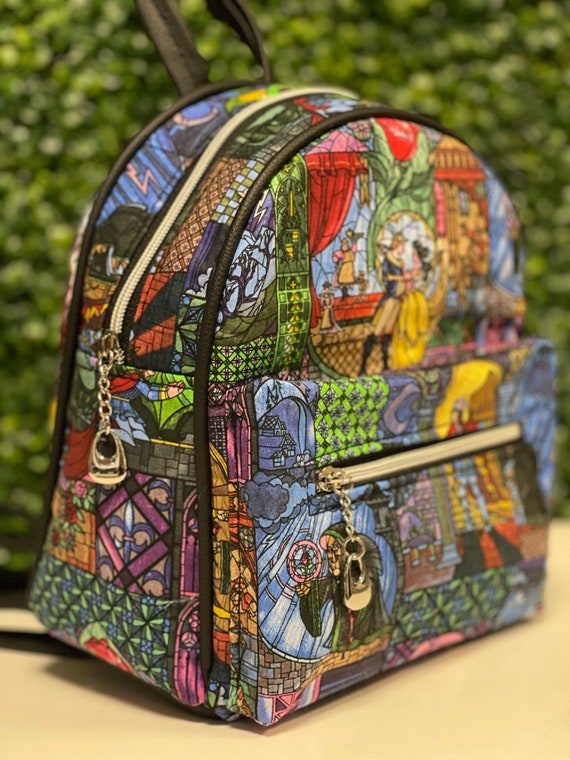 Beautiful “Beauty and the Beast” Stained-Glass Print Backpack - Women You can now pre-order this Amazon Exclusive Beauty and the  main image 2