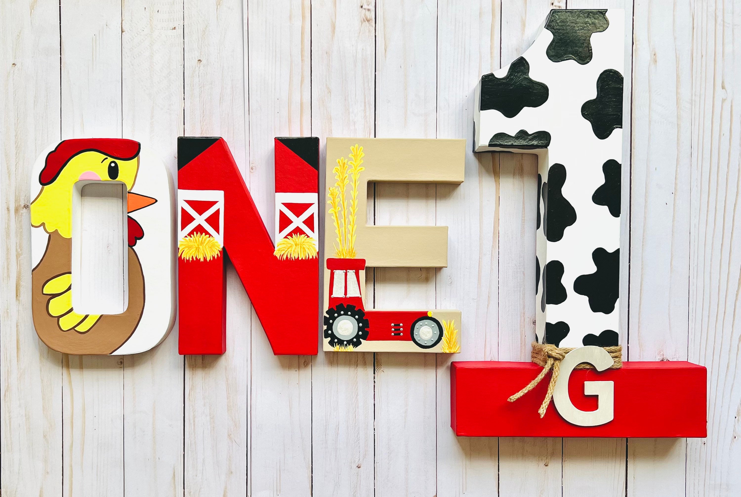 Farm Animal One Letter Sign Barnyard 1st Birthday Party Decoration Freestanding Paper Mache Letters Cake Smash Photo Props Centerpiece Supplies