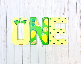 Lemon First Birthday Letters, ONE Main Squeeze Lemon Baby Shower Decor,A Little Lemon Is On The Way Hand Painted Letters, Lemonade Birthday