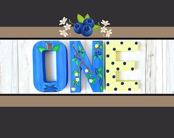 Blueberry First Birthday Letters, Berry First Birthday Decor, Hand Painted ONE Letters, Berry Sweet One,Baby Boy, Baby Girl,Baby Name Reveal