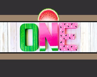 One in a Melon Paper Mache Letters, First Birthday Photo Prop, Baby Shower Name Announcement