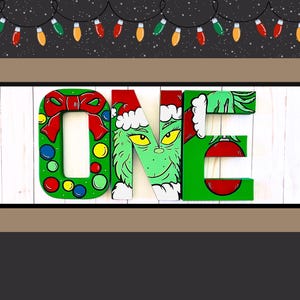 Grinch First Birthday ONE Letters, Grinchmas December Party Decorations, He’s A Mean One Christmas Party Hand Painted Props
