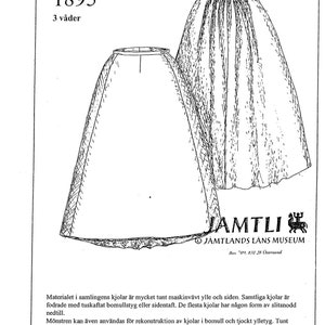 Può includere: Disegno a tratto di due gonne del 1895, etichettato "KJOL". Le gonne sono mostrate in modo schematico, con testo in svedese. L'immagine proviene dal Museo Jämtlands Läns.