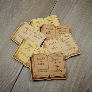 Bois Save the Date Magnets 2.25x3 pouces Mariage personnalisé Save the Date Magnets Livre Laser Bois gravé