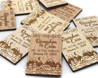 Wood Save the Date Magnets 2x3 inch Personalized Wedding Save the Date Magnets Camping Outdoor Starry Night Laser Engraved wood magnet